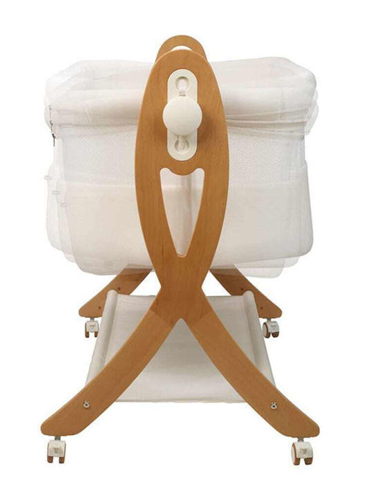BabyGo Baby Cradle with Mattress Side Opening and Wheels White