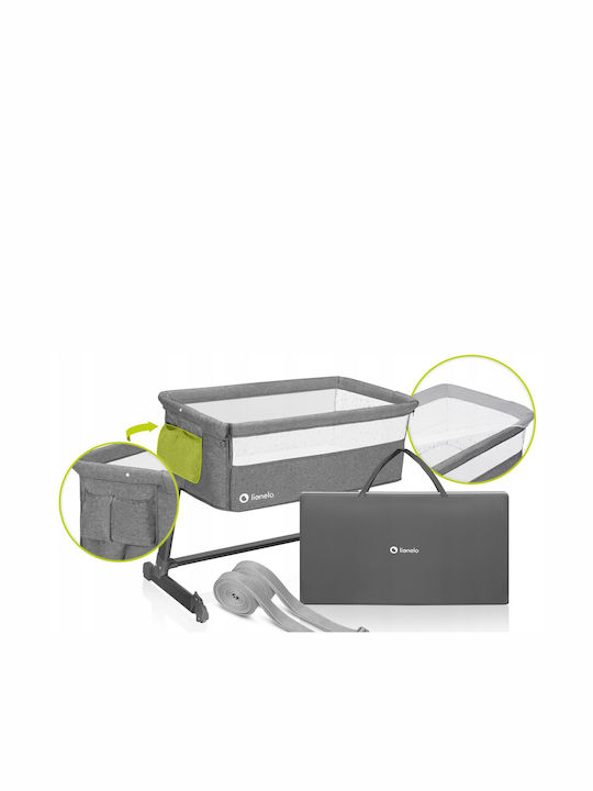 Lionelo Cradle Theo with Mattress, Side Opening, and Wheels Gray