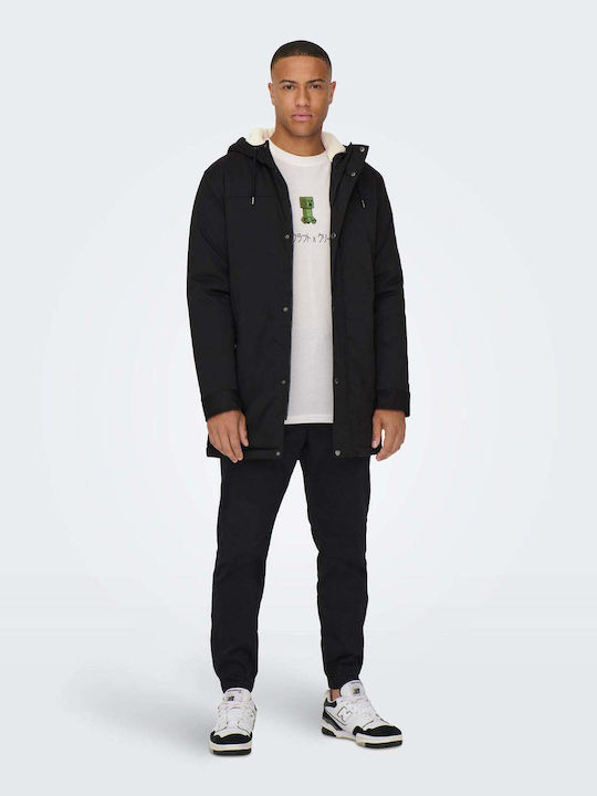 Only & Sons Men's Winter Parka Jacket Black