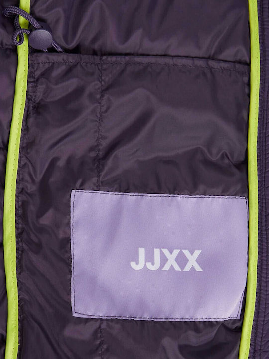 Women's Short Puffer Jacket for Spring or Autumn Purple