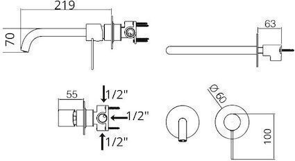 Excel Built-in Mixer & Spout Set for for Bathroom Sink Chrome