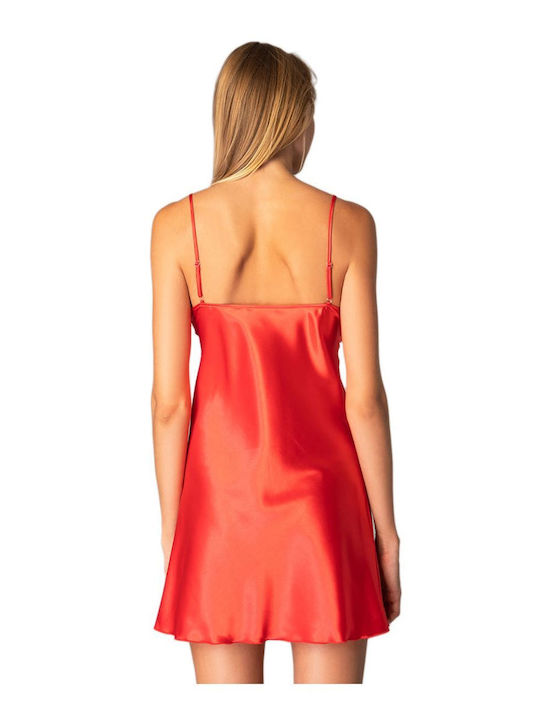 FMS Summer Satin Women's Nightdress with String Red