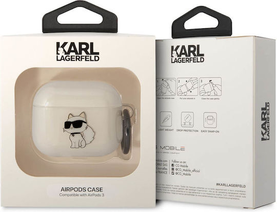 Karl Lagerfeld Choupette Θήκη Σιλικόνης με Γάντζο σε Λευκό χρώμα για Apple AirPods 3