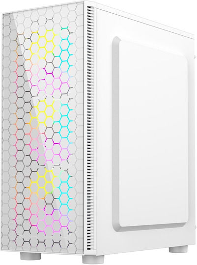 Gembird Fornax 500 Gaming Midi Tower Κουτί Υπολογιστή με Πλαϊνό Παράθυρο και RGB Φωτισμό Λευκό
