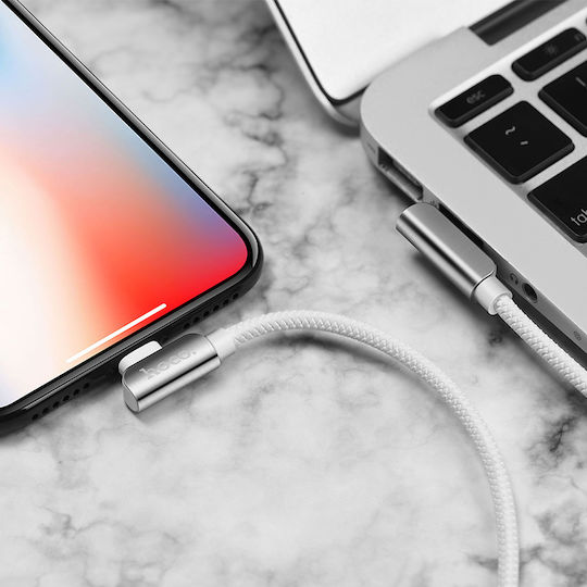 Hoco Angle (90°) / Stainless USB to Lightning Cable Λευκό 1.2m (U42)