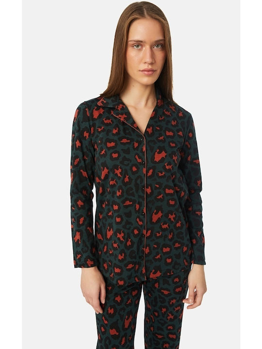 Minerva Winter Damen Pyjama-Set Baumwolle Grün