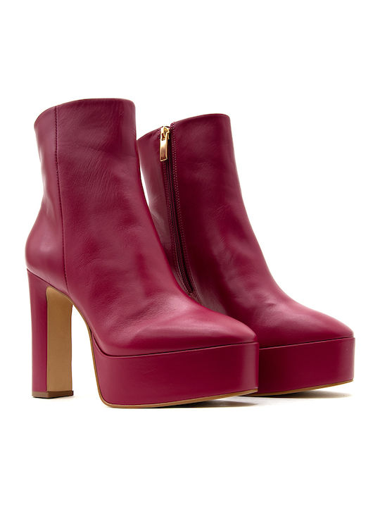 Leather Women's Ankle Boots Fuchsia