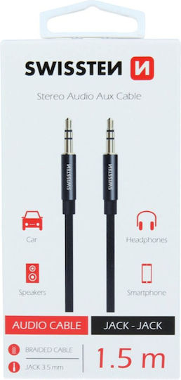 Swissten Audio Cable 3.5mm Male - 3.5mm Male Black 1.5m with Gold Plated Terminals
