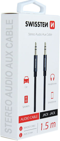 Swissten Audio Cable 3.5mm Male - 3.5mm Male Black 1.5m with Gold Plated Terminals