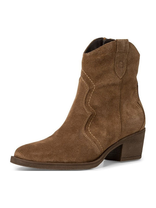 Leather Women's Cowboy Boots with Medium Heel Brown