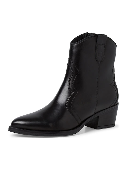 Leather Women's Cowboy Boots with Medium Heel Black