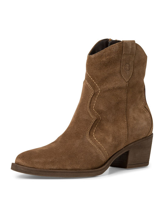 Leather Women's Cowboy Boots with Medium Heel Brown