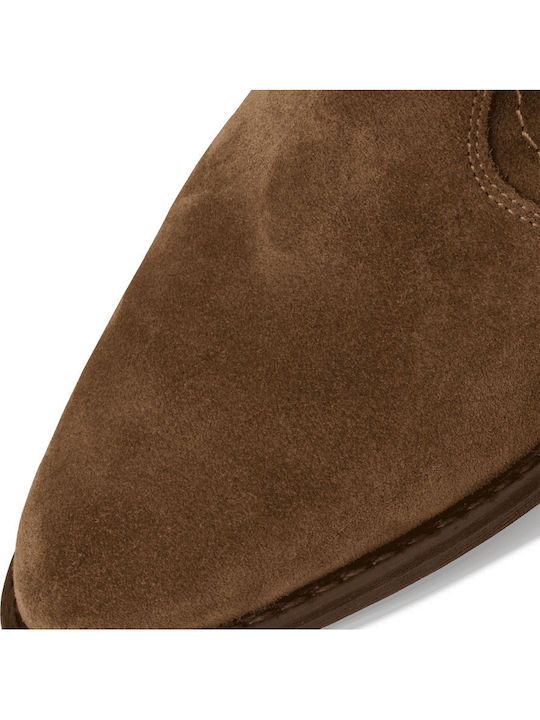 Leather Women's Cowboy Boots with Medium Heel Brown