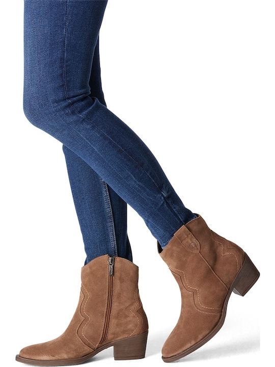 Leather Women's Cowboy Boots with Medium Heel Brown