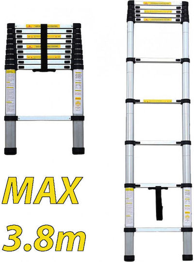 Prostep Telescopic Ladder Aluminum 12 of Steps with Maximum Height 3.8m