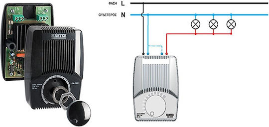 Master Επιτοίχιος Διακόπτης Dimmer με Πλαίσιο Universal Περιστροφικός 2500W σε Μαύρο Χρώμα