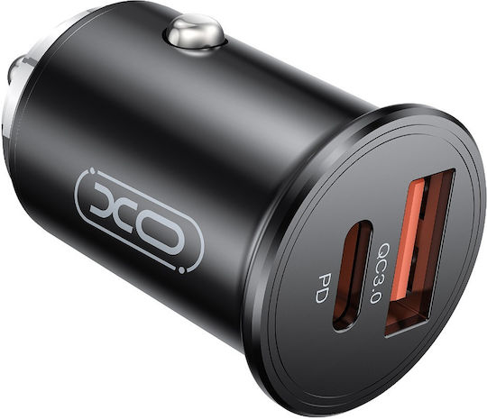 XO Φορτιστής Αυτοκινήτου Cc43 45W 4.5A Γρήγορης Φόρτισης με Θύρες: 1xUSB 1xType-C Μαύρος