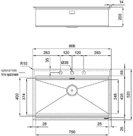 Foster Drop-In Spüle Inox B80.6xT52cm Silber