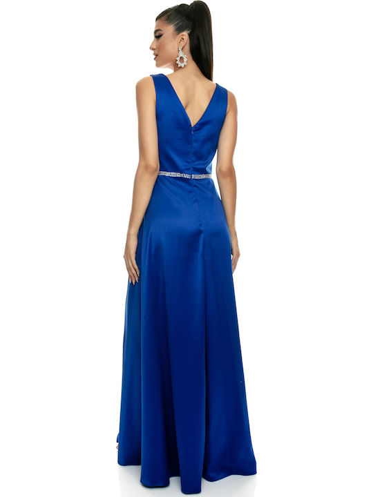 Summer Maxi Dress for Wedding - Christening Satin Blue