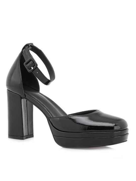 Seven Patent Leather Black Heels with Strap