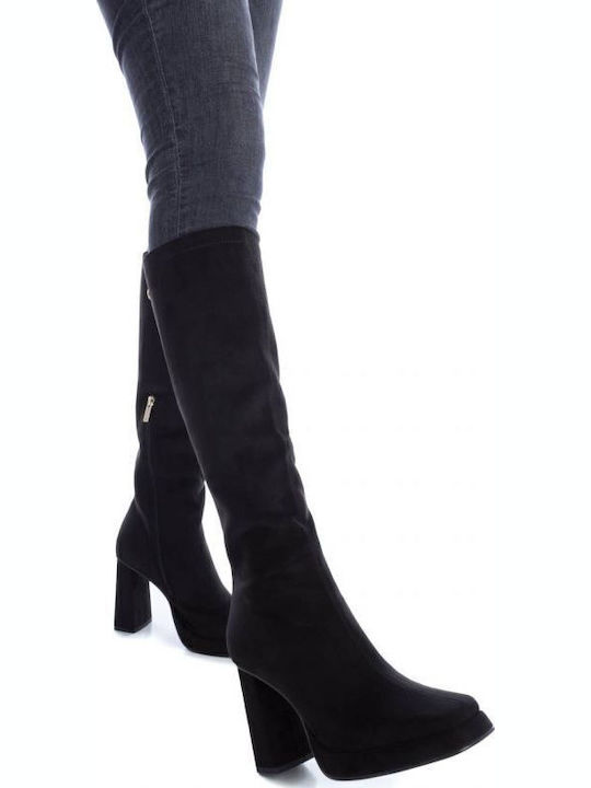 Suede Women's Boots with Zipper Black