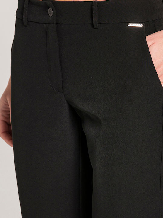 Damen Stoff Hose in Geradem Schnitt Schwarz