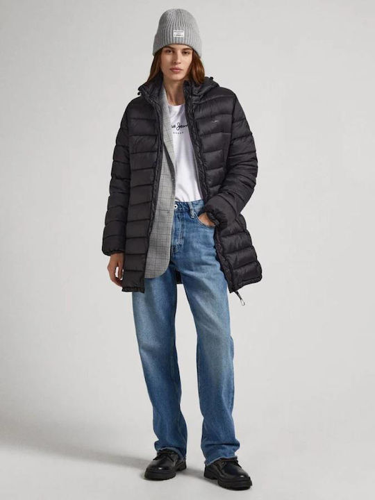 Pepe Jeans Maddie Women's Long Puffer Jacket for Spring or Autumn Black