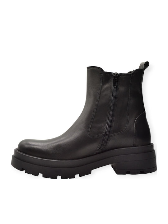 Leather Women's Chelsea Ankle Boots with Medium Heel Black