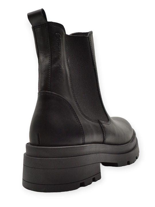Leather Women's Chelsea Ankle Boots with Medium Heel Black