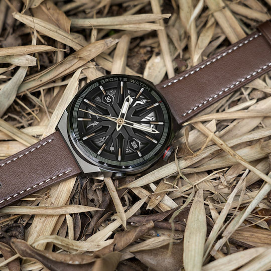 NO.1 DT3 Mate 45mm Smartwatch με Παλμογράφο (Ασημί Κάσα / Καφέ Λουρί Δερμάτινο)