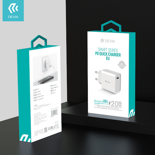 Devia Φορτιστής Χωρίς Καλώδιο με Θύρα USB-C 20W Power Delivery Λευκός (RLC-511)