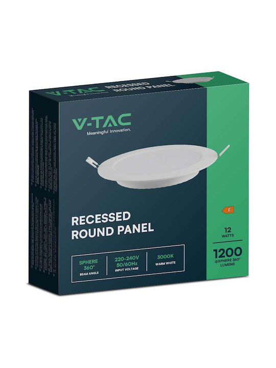 V-TAC Στρογγυλό Χωνευτό LED Panel 12W με Φυσικό Λευκό Φως 4000K 17εκ.