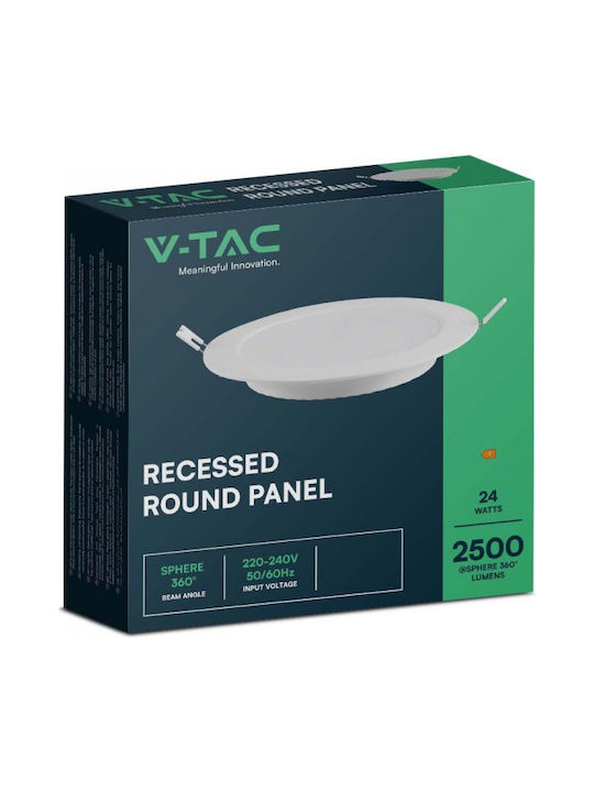 V-TAC Rotund Încastrat Panou LED Putere 24W cu Alb Natural Lumini 30x30cm.