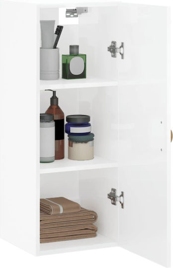 Wall-Mounted Living Room Cabinet Made of Particle Board White 34.5x34x90cm