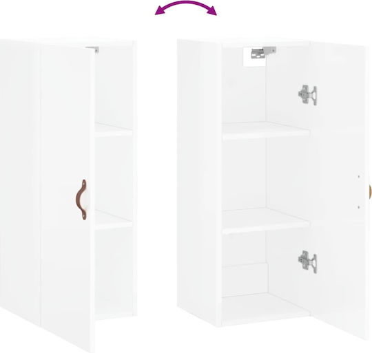 Wall-Mounted Living Room Cabinet Made of Particle Board White 34.5x34x90cm