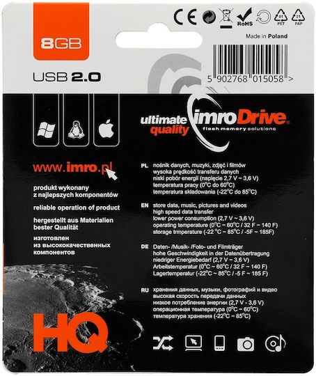 IMRO Imrodrive 8GB USB 2.0 Стик с връзка USB-A & micro USB-B Сребрист