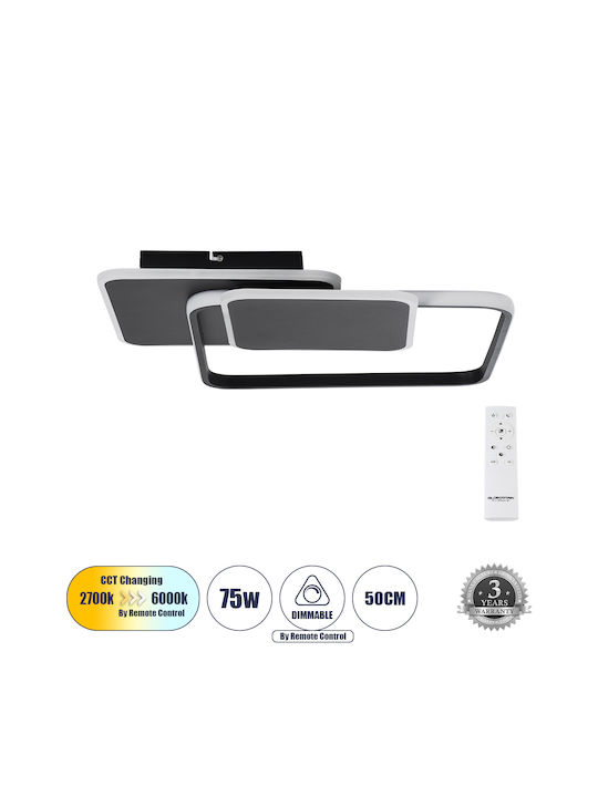 GloboStar Squaro Ceiling Mount Light 51cm Black with Integrated LED and Remote Control