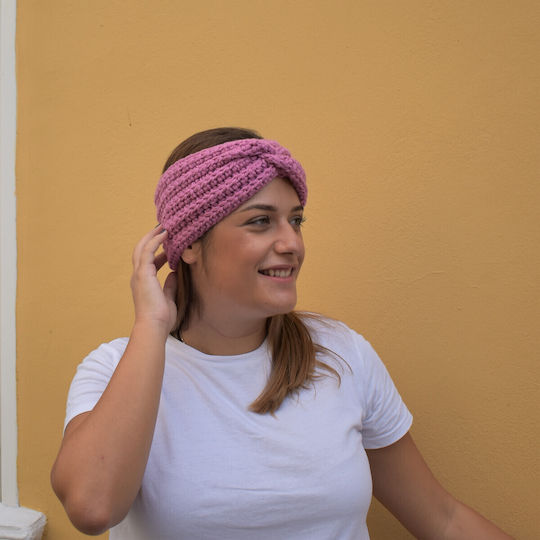Unisex Headband με Rib Πλέξη σε Ροζ χρώμα