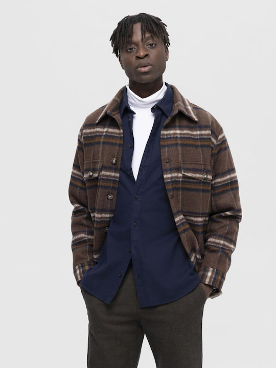 Long Sleeve Flannel Overshirt in Narrow Fit Dark Sapphire