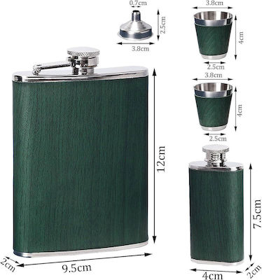 Stainless Steel Flasks Set with Shot Glasses Green