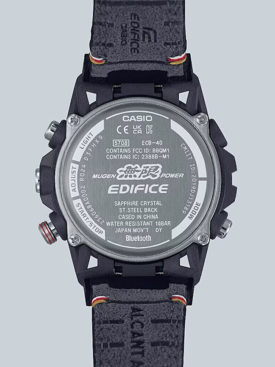 Casio Мъжки часовник 48мм на батерия с черна кожена каишка