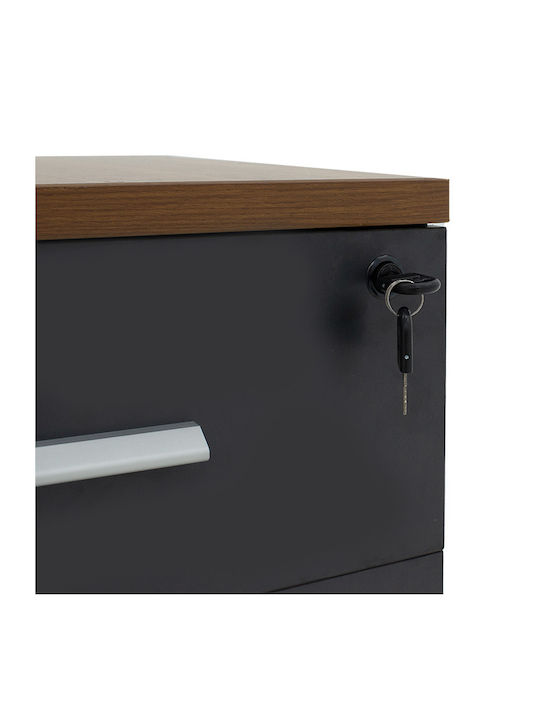 Oscar Office Storage Chipboard Drawer with Wheels, Lock & Drawers Walnut-carbonate L40xW48xH63cm