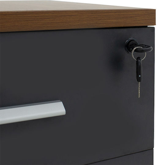 Oscar Wooden Office Drawer with Wheels and Lock Walnut-Anthracite 40x48x63cm