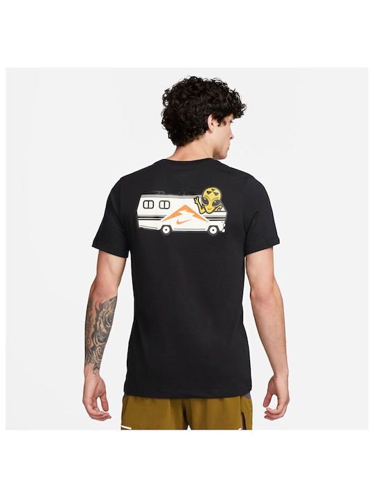 Nike Tee Trail Bluza Sportivă pentru Bărbați cu Mânecă Scurtă Dri-Fit Neagră