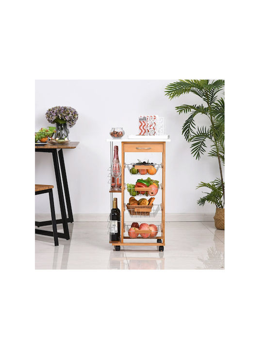 HomCom Kitchen Trolley Wooden Brown 4 Slots 83x47x37cm