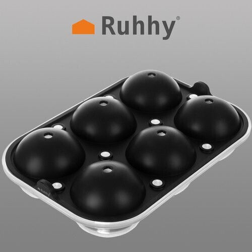 Ruhhy Ice Cube Mold Round Silicone 6 Slots Black