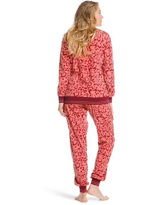 Women's long-sleeved fleece pajamas 20222-110-2 Somon Pastunette. Pastunette warm, fleece home lounge set 'cute cats tabby print