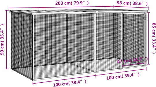 vidaXL Geflügelstall Metallisch L2.03 x B0.98 x H0.9m.