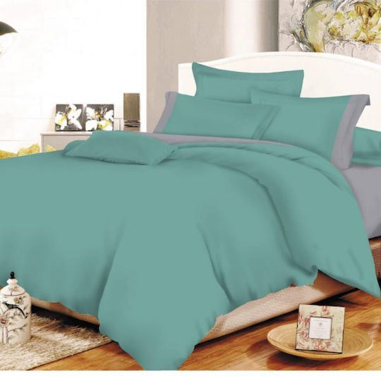 Le Blanc Cotton Line Σετ Σεντόνια Διπλά 200x240εκ. Petrol - Grey (4τμχ)
