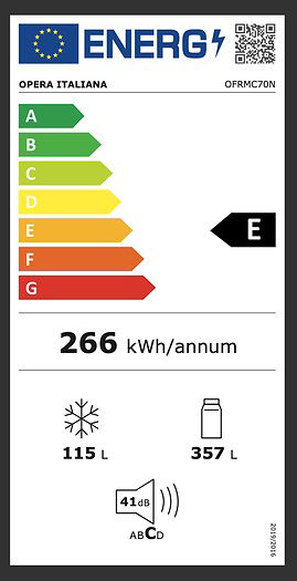 Opera Italiana Kühl-Gefrierkombination 472Es Total NoFrost H190.1xB71xT76cm. Schwarz OFRMC70N